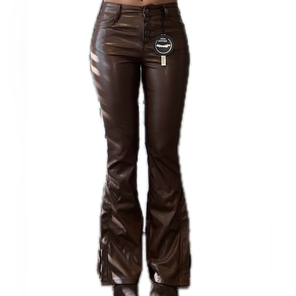 Brown Faux Leather Flare Pants